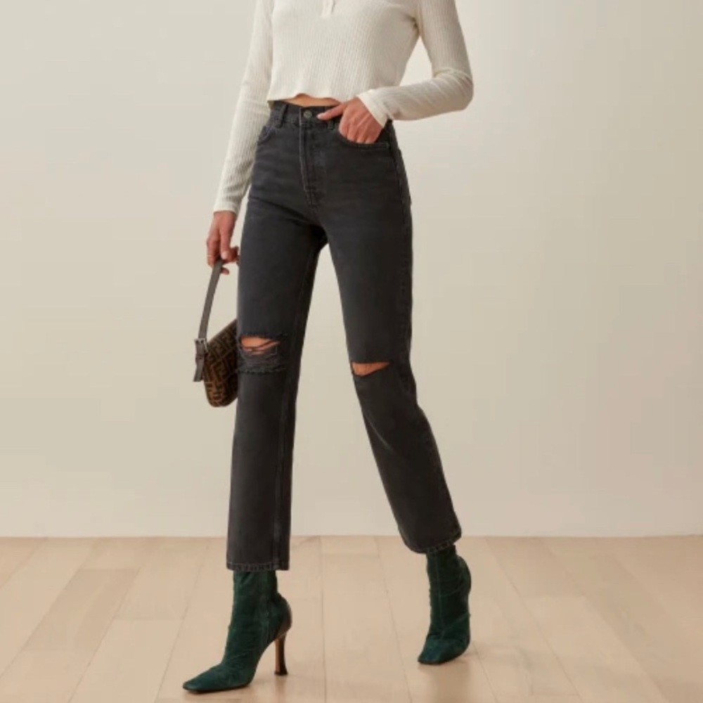 Cynthia High rise straight jeans.